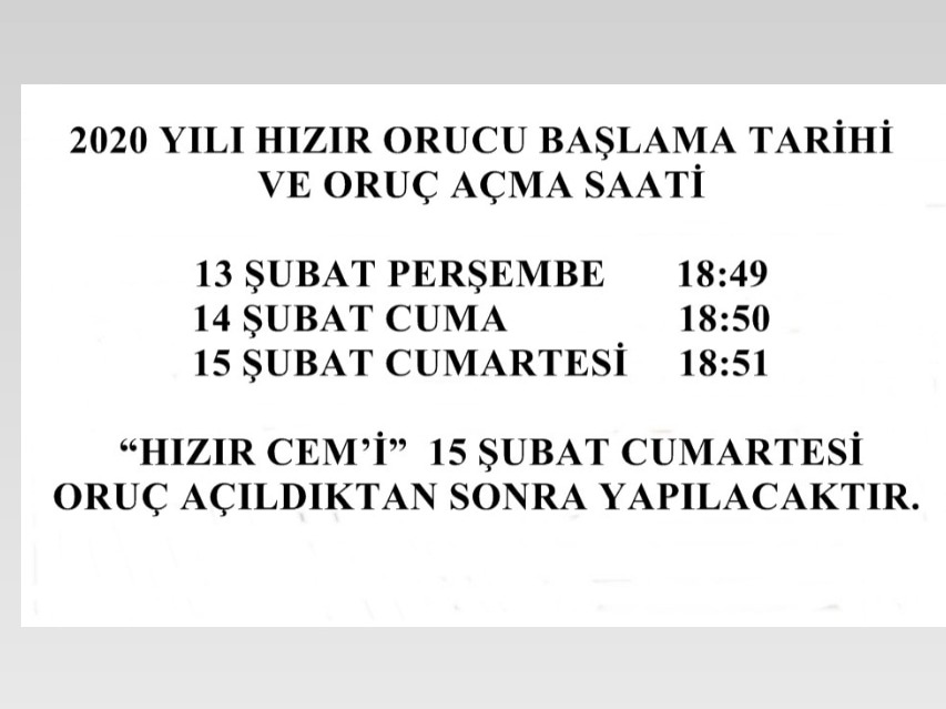 2020 YILI HIZIR ORUCU BAŞLAMA TARİHİ VE ORUÇ AÇMA SAATLERİ