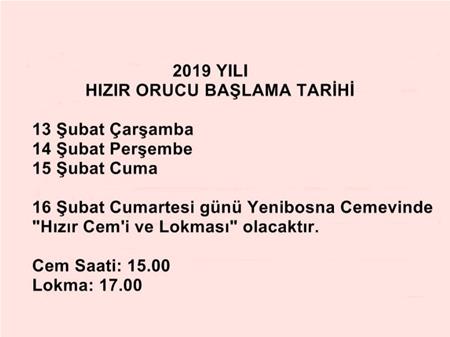 2019 YILI HIZIR ORUCU BAŞLAMA TARİHİ 