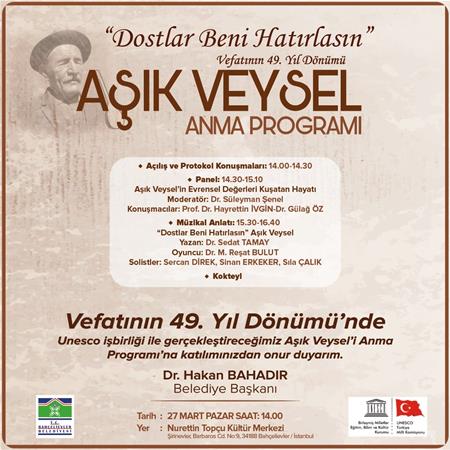 "AŞIK VEYSEL ANMA PROGRAMINA" TÜM CANLARIMIZ DAVETLİDİR