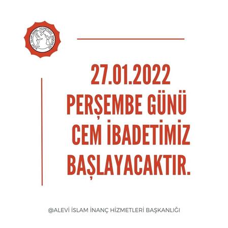 CEM İBADETİMİZ PERŞEMBE GÜNÜ BAŞLAYACAKTIR